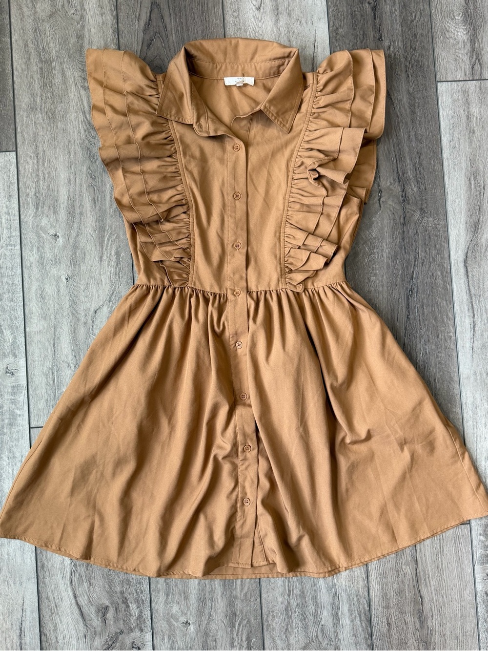 entro Camel Feminine Ruffle-Trim Button-Front Dress- Summer Concert Ready!